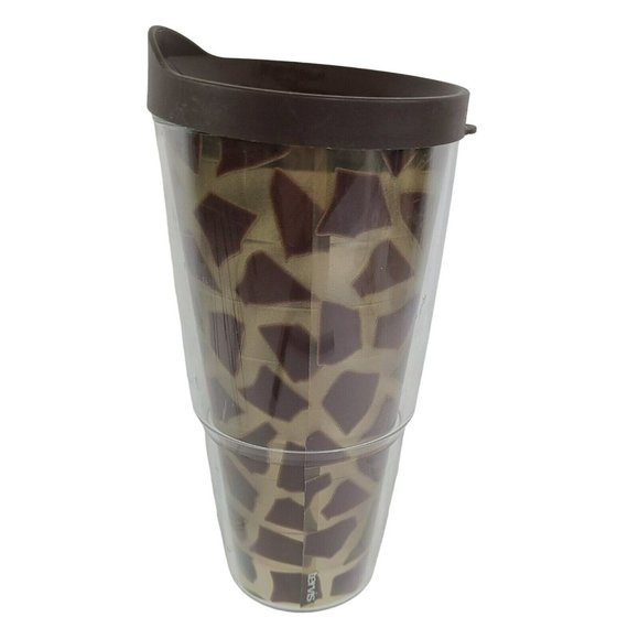 Tervis Tumbler 24 OZ Giraffe Print Pattern With Brown Lid Made in USA Hot Cold - Picture 3 of 8